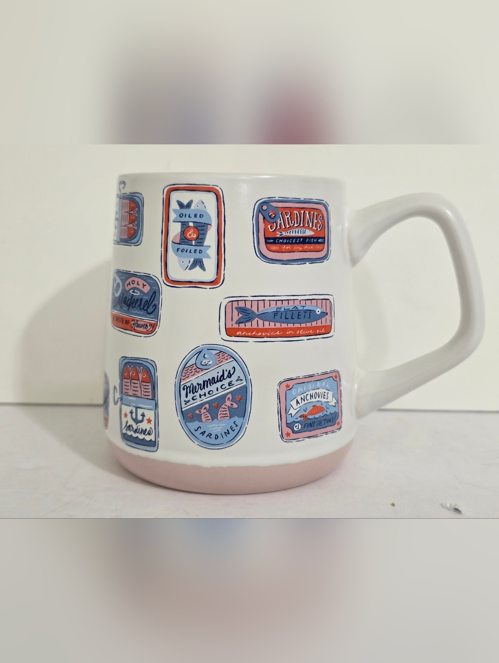 Ceramic Sardine Label Mug in White and Pink